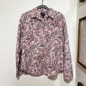 Chaps Pink Paisley Button Down Shirt Womens Large Cotton Preppy 80s 90s